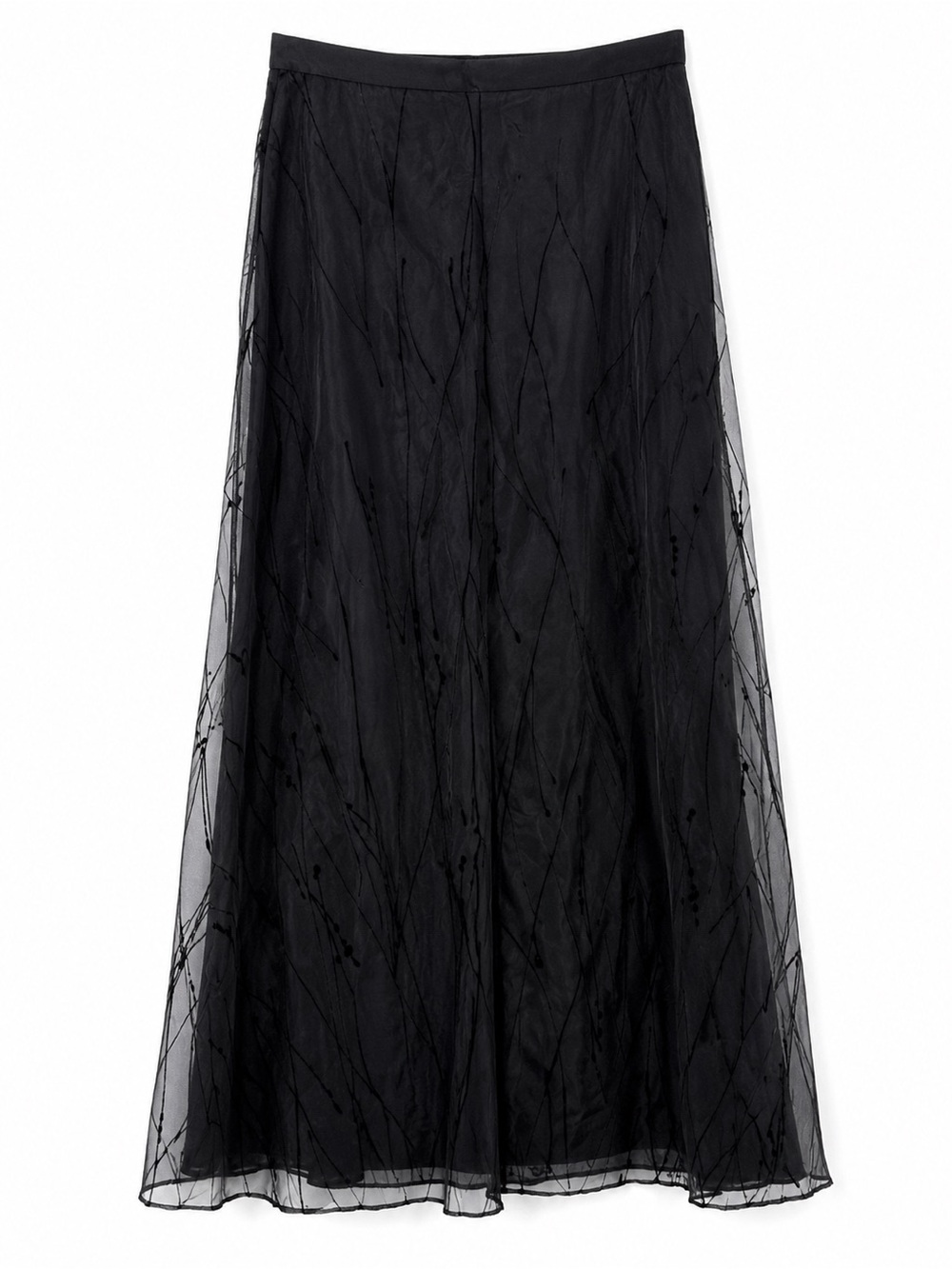 Women's Black Sheer Embroidered Maxi Skirt